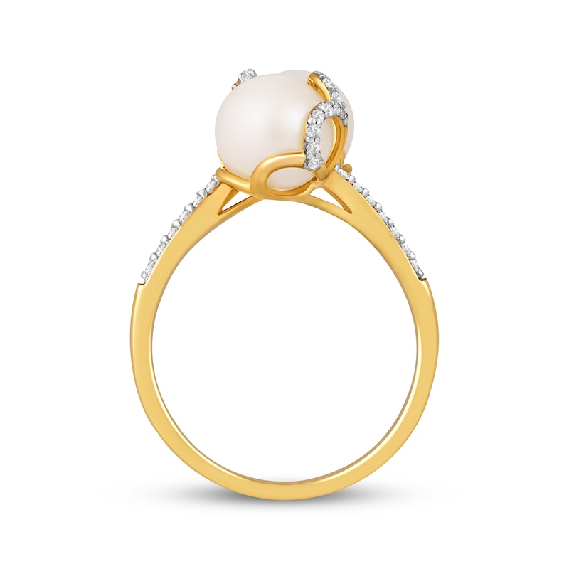 Cultured Pearl & Diamond Bypass Ring 1/4 ct tw 10K Yellow Gold