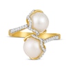 Thumbnail Image 3 of Cultured Pearl & Diamond Bypass Ring 1/4 ct tw 10K Yellow Gold