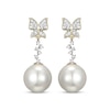 Thumbnail Image 2 of Cultured Pearl & Diamond Butterfly Drop Earrings 1/6 ct tw 10K Yellow Gold