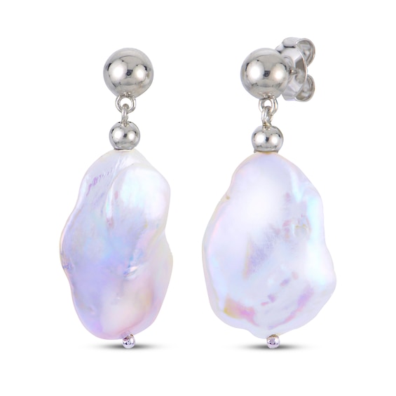 Baroque Cultured Pearl Drop Earrings Sterling Silver