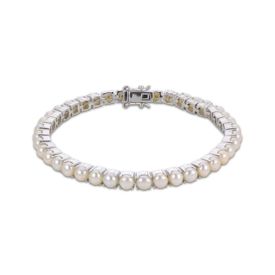 Cultured Pearl Line Bracelet Sterling Silver 7"