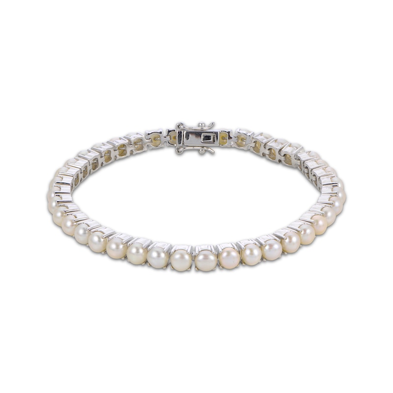 Cultured Pearl Line Bracelet Sterling Silver 7"