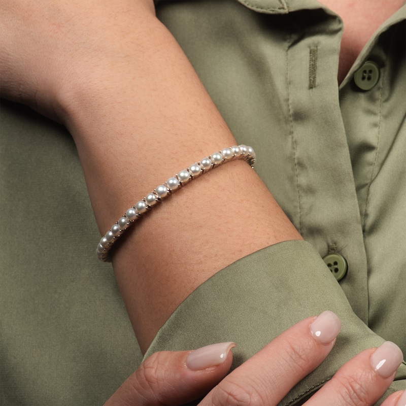 Cultured Pearl Line Bracelet Sterling Silver 7"
