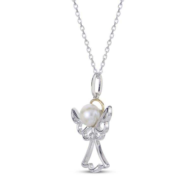 Main Image 2 of Cultured Pearl & Diamond Accent Angel Necklace Sterling Silver & 10K Yellow Gold 18&quot;