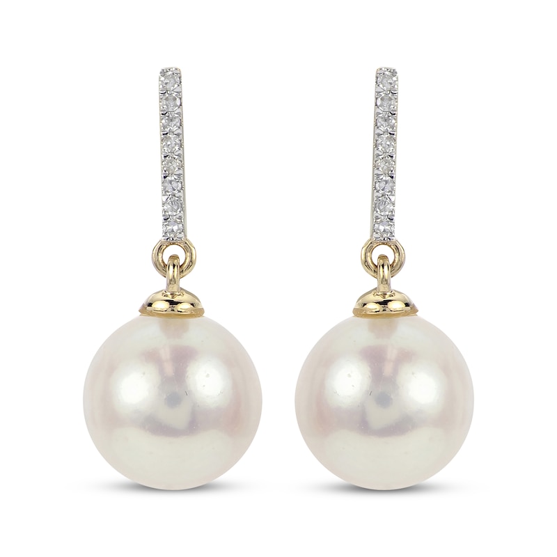 Main Image 2 of Cultured Pearl & Diamond Bar Dangle Earrings 1/20 ct tw 14K Yellow Gold
