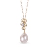 Thumbnail Image 2 of Cultured Pearl & Diamond Accent Flower Necklace 10K Yellow Gold 18&quot;