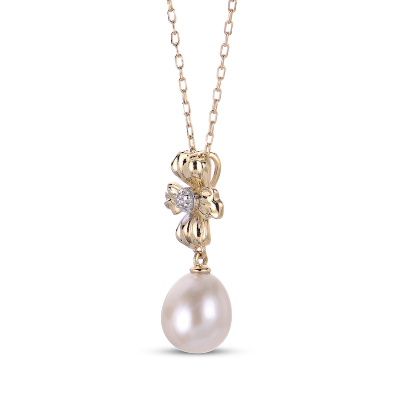 Main Image 2 of Cultured Pearl & Diamond Accent Flower Necklace 10K Yellow Gold 18&quot;