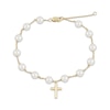 Thumbnail Image 0 of Cultured Pearl Cross Charm Bracelet 10K Yellow Gold 7.5"