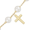 Thumbnail Image 1 of Cultured Pearl Cross Charm Bracelet 10K Yellow Gold 7.5"