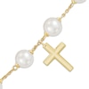 Thumbnail Image 2 of Cultured Pearl Cross Charm Bracelet 10K Yellow Gold 7.5&quot;