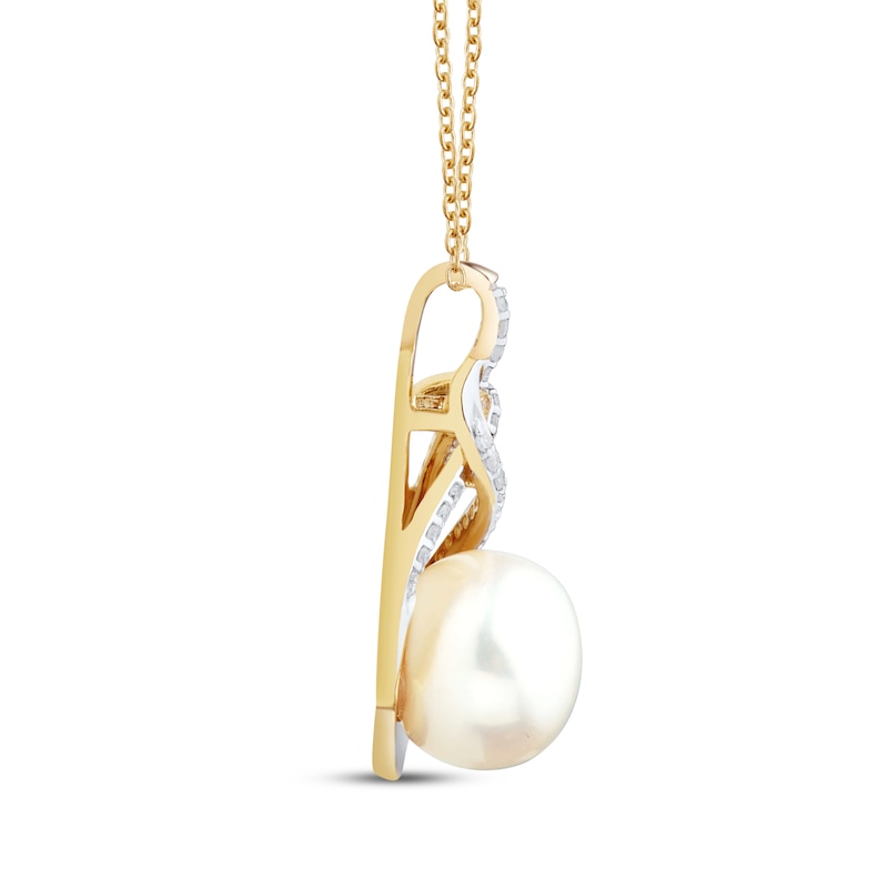 Main Image 2 of Cultured Pearl & Diamond Swirl Necklace 1/10 ct tw 10K Yellow Gold 18&quot;