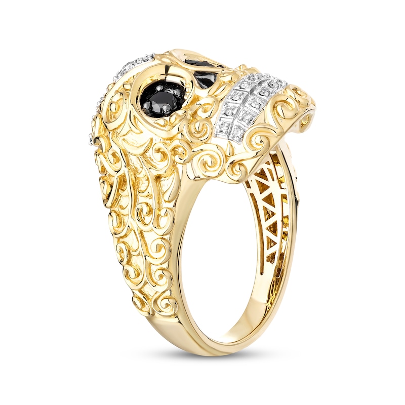 Men's Black & White Diamond Skull Ring 1/2 ct tw 10K Yellow Gold