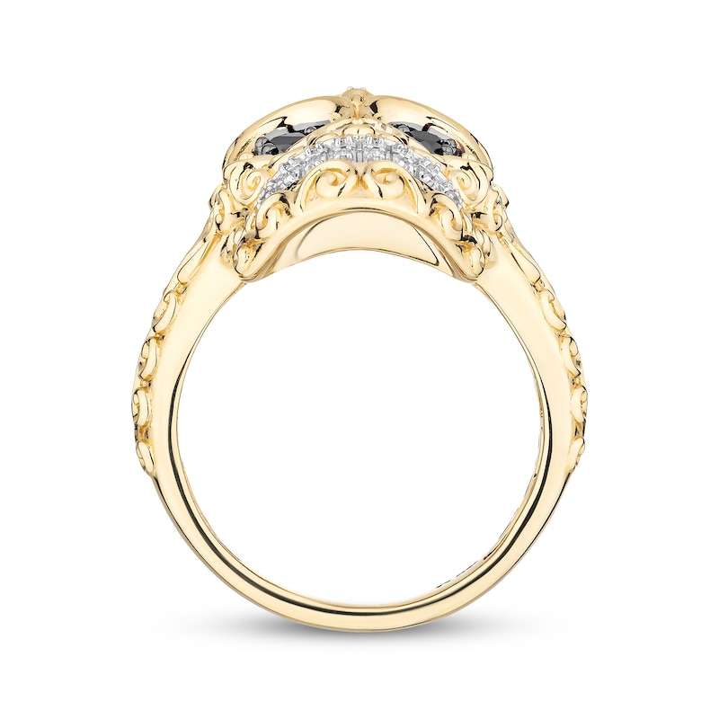 Main Image 3 of Men's Black & White Diamond Skull Ring 3/8 ct tw 10K Yellow Gold