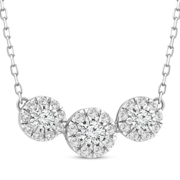 Memories Moments Magic Diamond Three-Stone Halo Necklace 1/3 ct tw 10K White Gold 18.5"