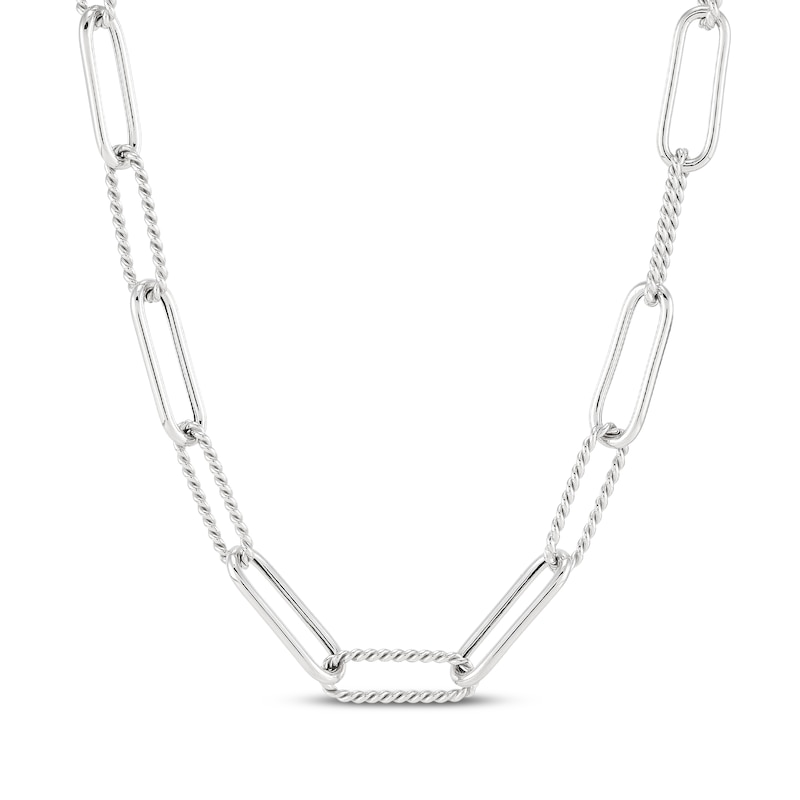 Main Image 1 of Alternating Twist Link Paperclip Necklace Hollow Sterling Silver 18&quot;