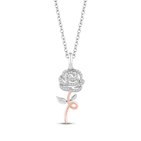 Hallmark Diamonds Rose Necklace 1/8 ct tw Sterling Silver & 10K Rose Gold 18"