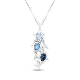 Pear-Shaped Blue Topaz & White Lab-Created Sapphire Dolphin Trio Necklace Sterling Silver 18"