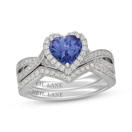 Neil Lane Heart-Shaped Tanzanite & Diamond Halo Bridal Set 1/2 ct tw 14K White Gold