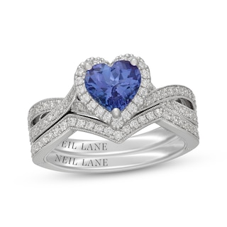 Neil Lane Heart-Shaped Tanzanite & Diamond Halo Bridal Set 1/2 ct tw 14K White Gold