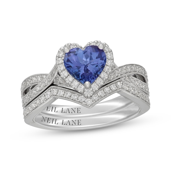 Neil Lane Heart-Shaped Tanzanite & Diamond Halo Bridal Set 1/2 ct tw 14K White Gold