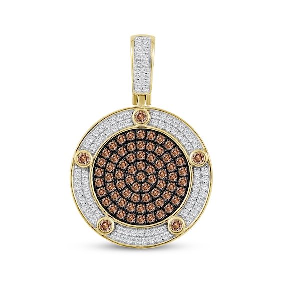 Men's Brown & White Diamond Medallion Charm 1-1/2 ct tw 10K Yellow Gold