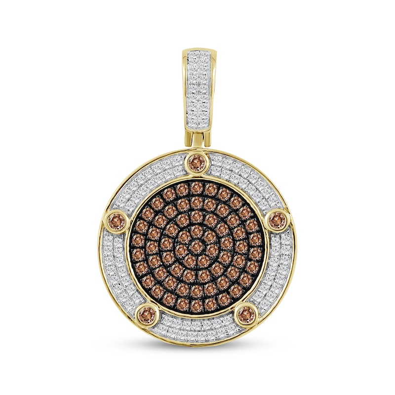 Main Image 1 of Men's Brown & White Diamond Medallion Charm 1-1/2 ct tw 10K Yellow Gold