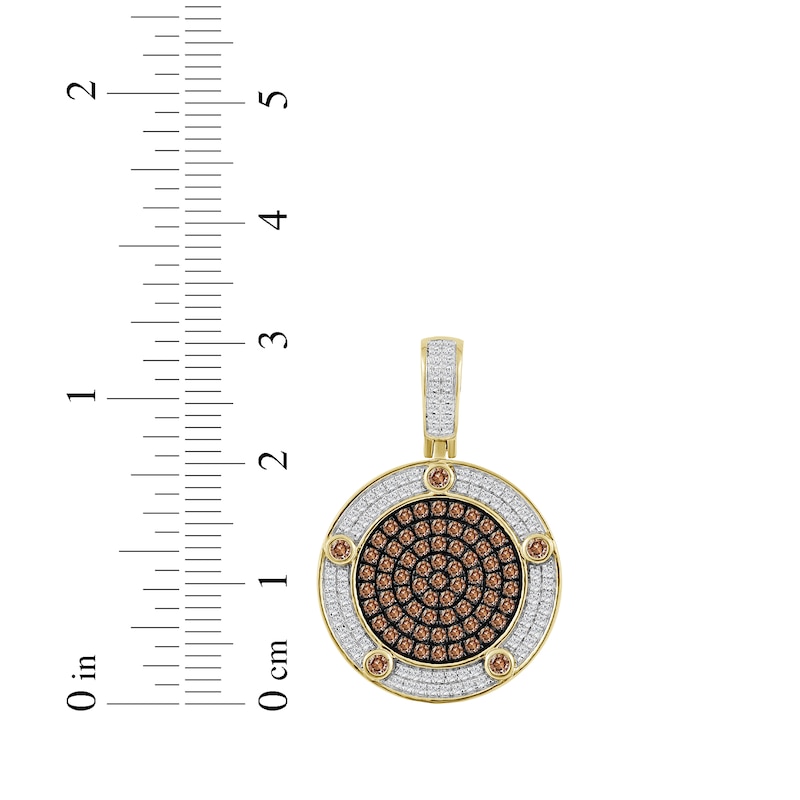 Main Image 3 of Men's Brown & White Diamond Medallion Charm 1-1/2 ct tw 10K Yellow Gold