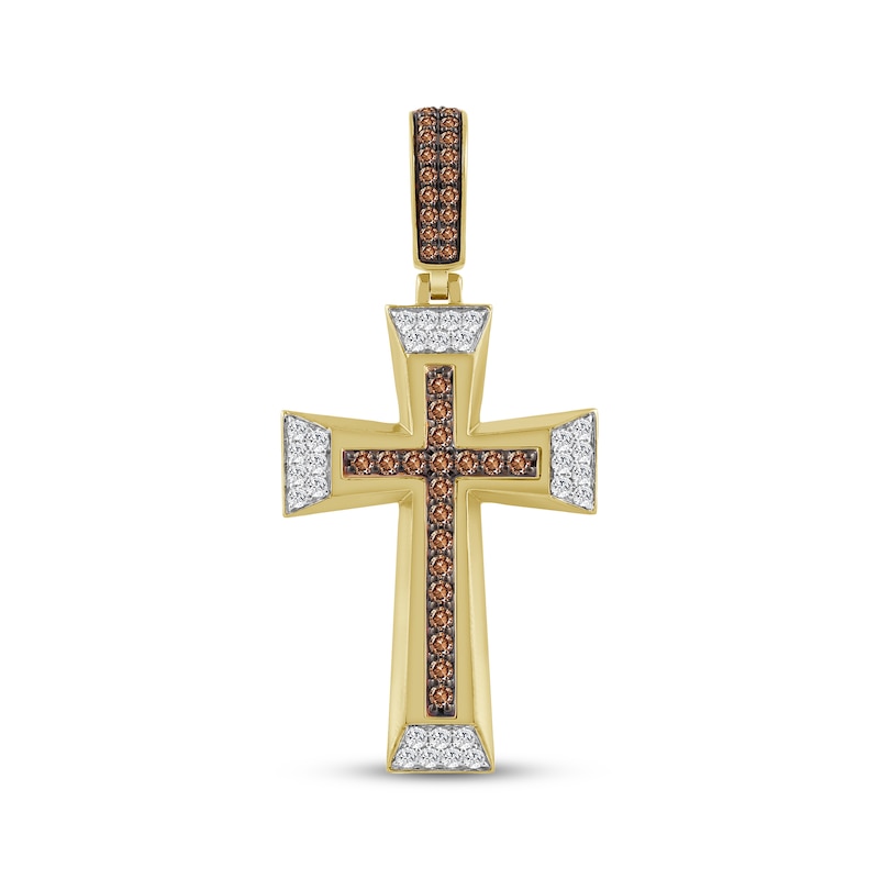 Main Image 1 of Men's Brown & White Diamond Cross Charm 1-1/4 ct tw 10K Yellow Gold