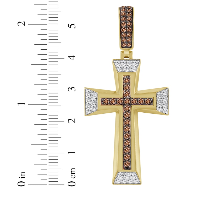Main Image 3 of Men's Brown & White Diamond Cross Charm 1-1/4 ct tw 10K Yellow Gold