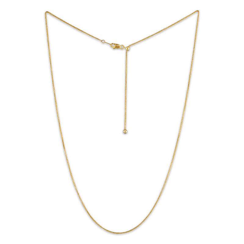 Main Image 2 of Diamond-Cut Adjustable Wheat Chain Necklace 0.85mm Solid 14K Yellow Gold 22&quot;