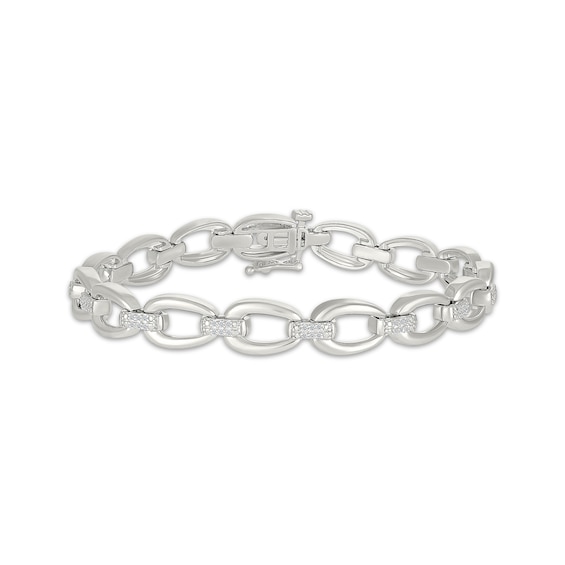 Diamond Oval Link Bracelet 1/4 ct tw Sterling Silver 7.25"