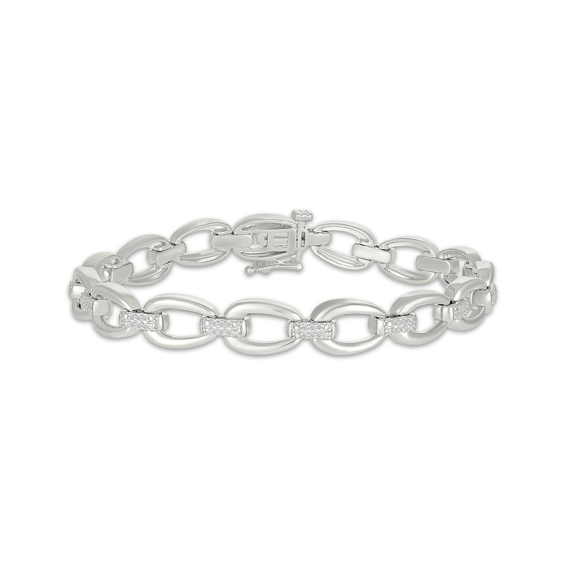 Main Image 1 of Diamond Oval Link Bracelet 1/4 ct tw Sterling Silver 7.25"