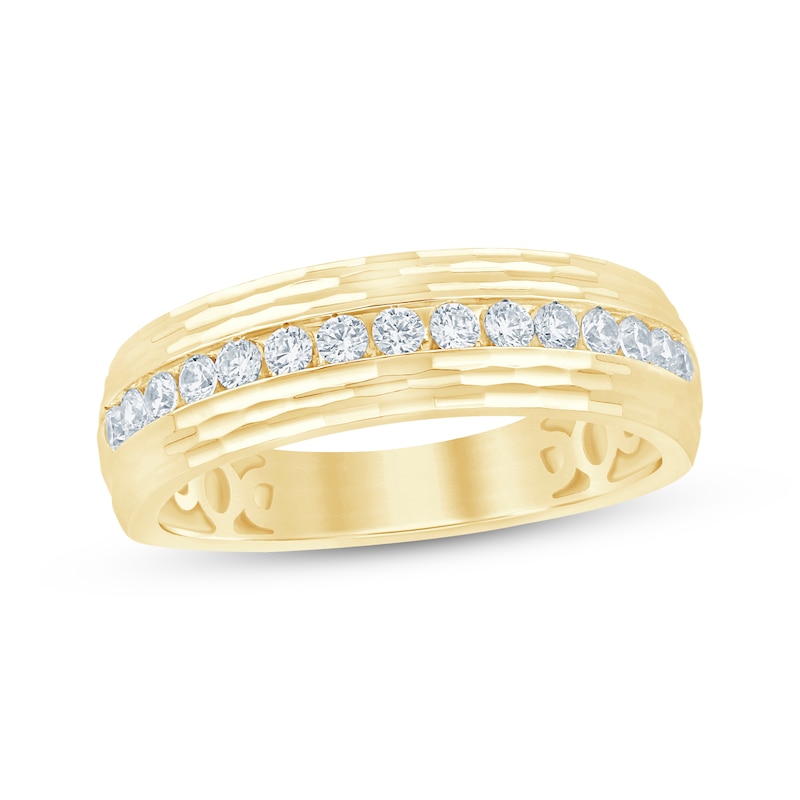 Main Image 1 of Now + Forever Men's Diamond Angled Pattern Wedding Band 1/2 ct tw 10K Yellow Gold