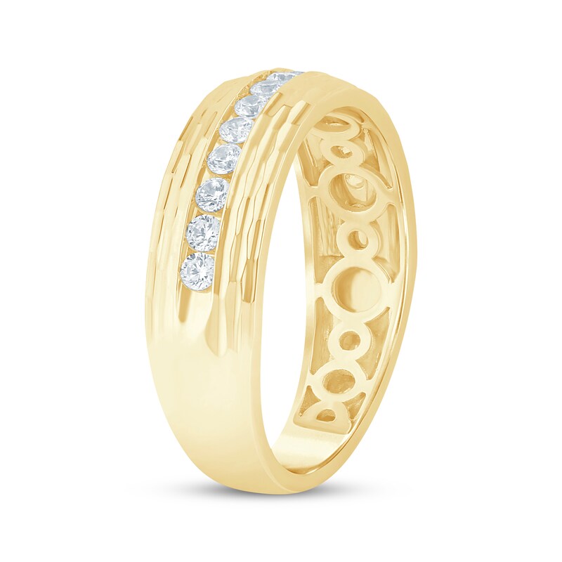 Main Image 2 of Now + Forever Men's Diamond Angled Pattern Wedding Band 1/2 ct tw 10K Yellow Gold