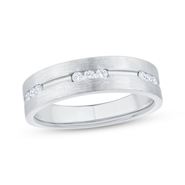 Now + Forever Men's Diamond Trios Brushed Wedding Band 1/5 ct tw 10K White Gold