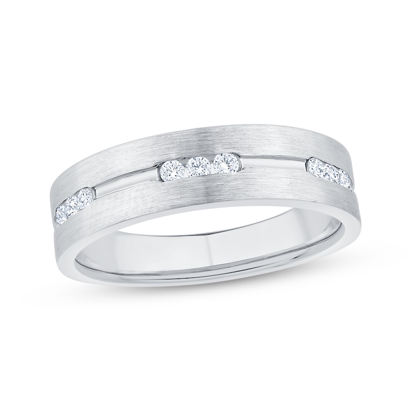 Main Image 1 of Now + Forever Men's Diamond Trios Brushed Wedding Band 1/5 ct tw 10K White Gold