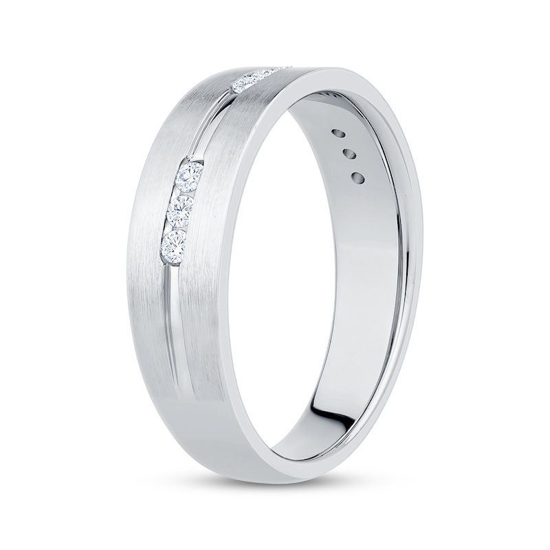 Main Image 2 of Now + Forever Men's Diamond Trios Brushed Wedding Band 1/5 ct tw 10K White Gold