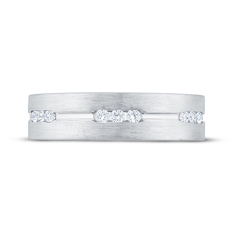 Main Image 3 of Now + Forever Men's Diamond Trios Brushed Wedding Band 1/5 ct tw 10K White Gold