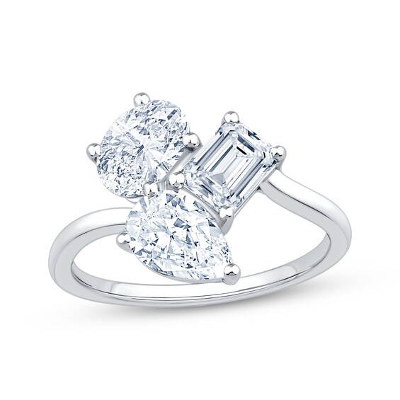 Memories Moments Magic Lab-Grown Diamond Oval, Pear & Emerald-Cut Three-Stone Engagement Ring 2-1/8 ct tw 14K White Gold