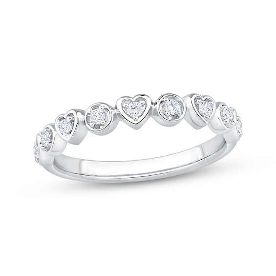 Now + Forever Diamond Heart & Circle Frame Anniversary Ring 1/6 ct tw 10K White Gold