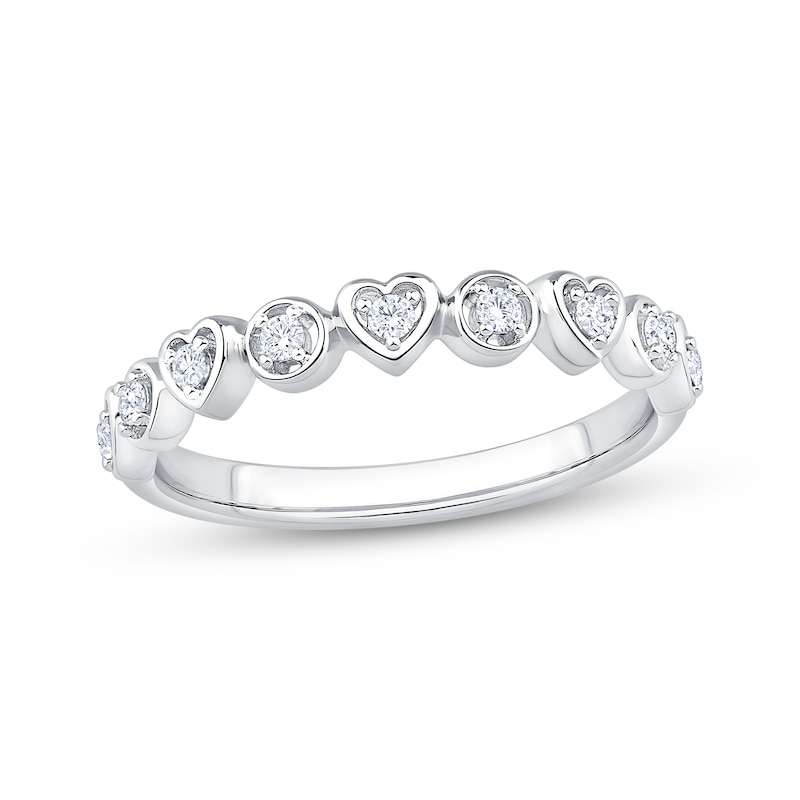 Main Image 1 of Now + Forever Diamond Heart & Circle Frame Anniversary Ring 1/6 ct tw 10K White Gold