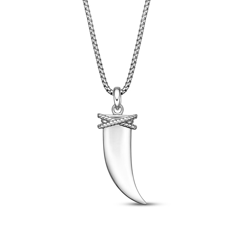 Main Image 3 of Men's Black Diamond Horn Necklace 1/2 ct tw Sterling Silver 24&quot;