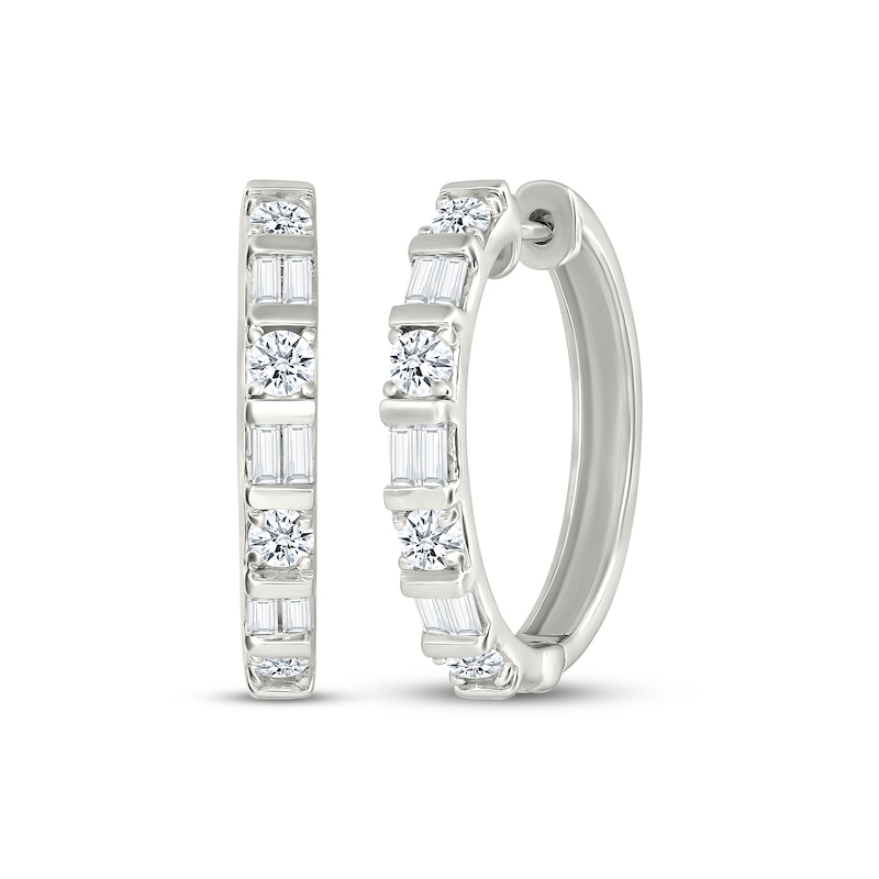 Main Image 1 of KAY Lab-Grown Diamonds Baguette & Round-Cut Hoop Earrings 1 ct tw 10K White Gold