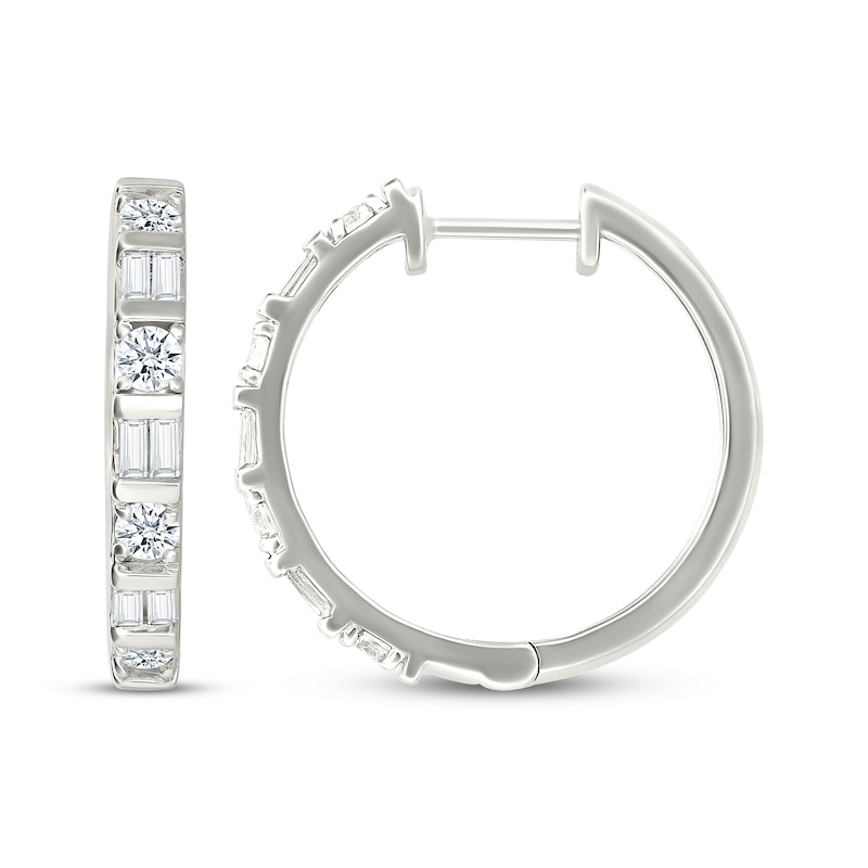 Main Image 3 of KAY Lab-Grown Diamonds Baguette & Round-Cut Hoop Earrings 1 ct tw 10K White Gold
