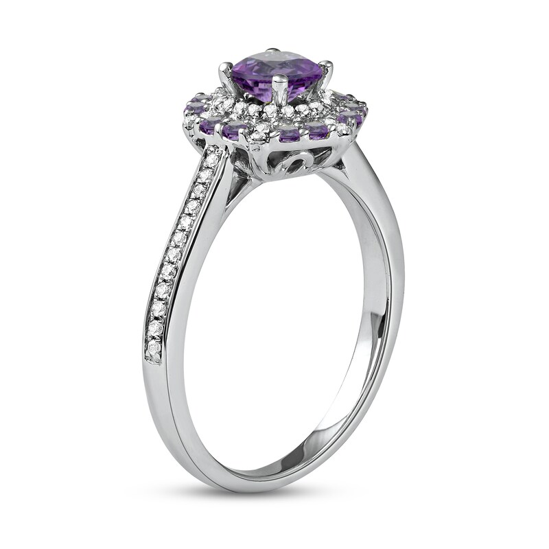Main Image 2 of Amethyst & Diamond Ring 1/6 ct tw Round-cut 10K White Gold