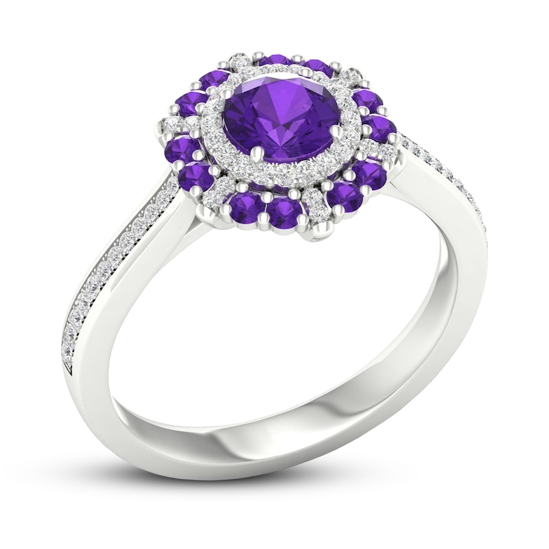 Main Image 4 of Amethyst & Diamond Ring 1/6 ct tw Round-cut 10K White Gold