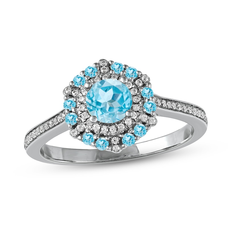 Main Image 1 of Swiss Blue Topaz & Diamond Ring 1/6 ct tw 10K White Gold