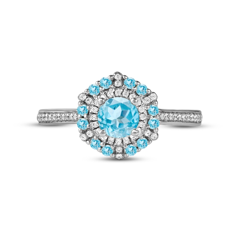 Main Image 3 of Swiss Blue Topaz & Diamond Ring 1/6 ct tw 10K White Gold