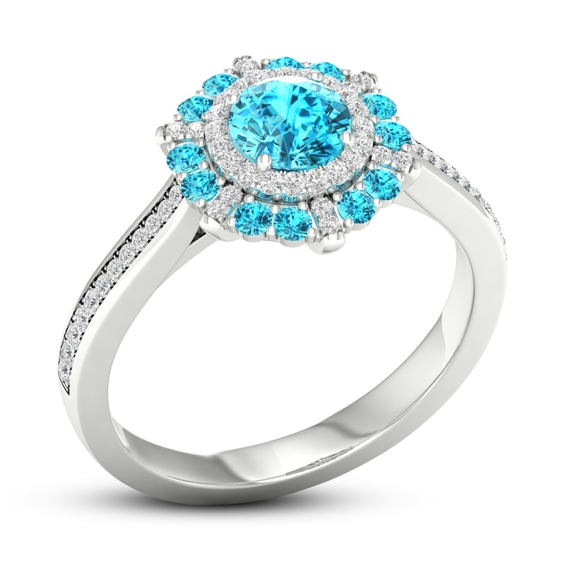 Main Image 4 of Swiss Blue Topaz & Diamond Ring 1/6 ct tw 10K White Gold