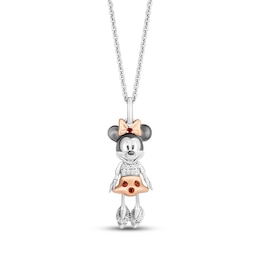 Disney Treasures Minnie Mouse Garnet & Diamond Necklace 1/20 ct tw Sterling Silver & 10K Rose Gold 18"
